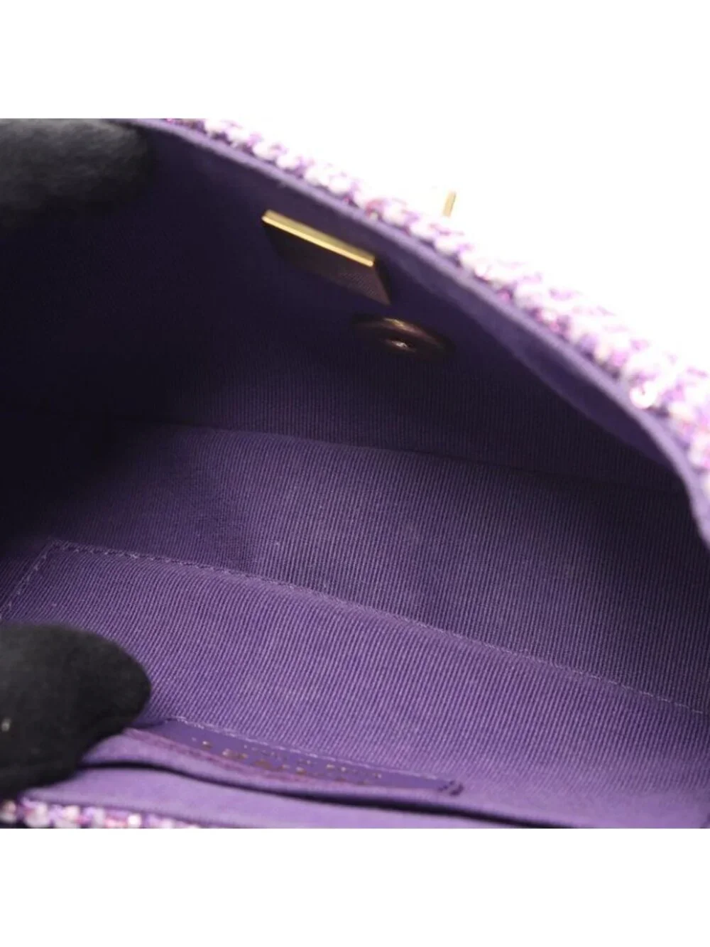 Chanel Shoulder Bag Quilted Top Handle Purple Fabric